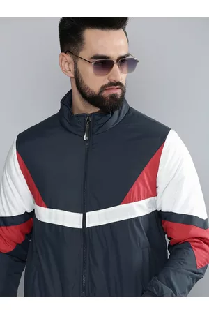 Flying Machine Men Navy Blue & White Striped Bomber Jacket