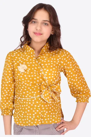 CUTECUMBER Girls Mustard Yellow & White Print Shirt Style Top