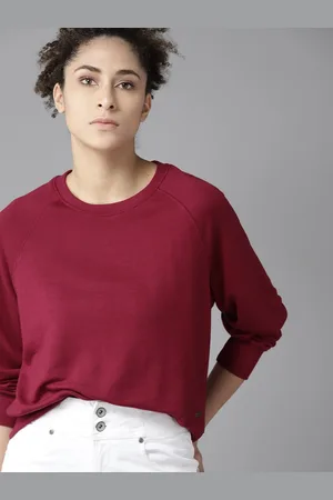 Roadster Women Maroon Solid Sweatshirt