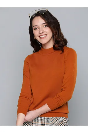 HERE&NOW Women Rust Orange Solid Sweater