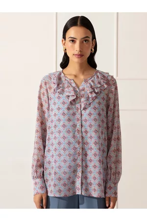 20Dresses Blue Print Chiffon Shirt Style Top