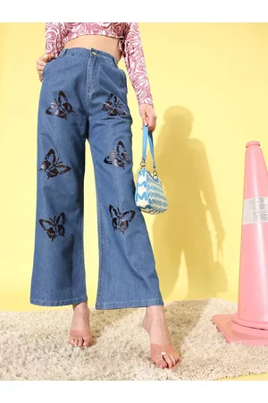 KASSUALLY Women Classy Blue High-Rise Flared Fit Jeans