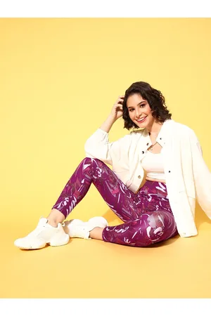 Berrylush Purple Abstract Print Sports Tights