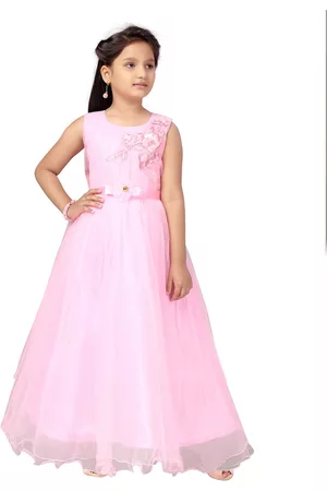 Aarika Girls Pink Embroidered Net Maxi Gown Dress