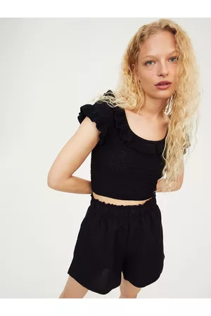 H&M Women Black Linen-Blend Pull-on Shorts