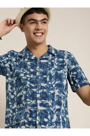 Taavi Men Blue Indigo Printed Cotton Casual Shirt