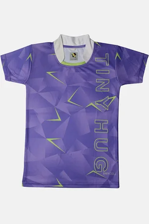 TINY HUG Boys Purple Typography Printed Mandarin Collar Dri-FIT T-shirt