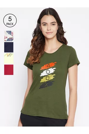 Clovia Women Pack of 5 Assorted Printed Pure Cotton Lounge T Shirts
