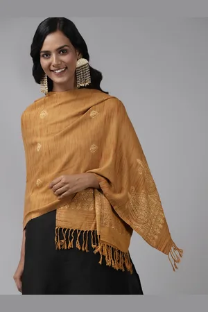 Indo Era Women Mustard Woven Design Stole