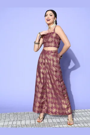 Moda Rapido Women Burgundy Printed Top with Palazzos