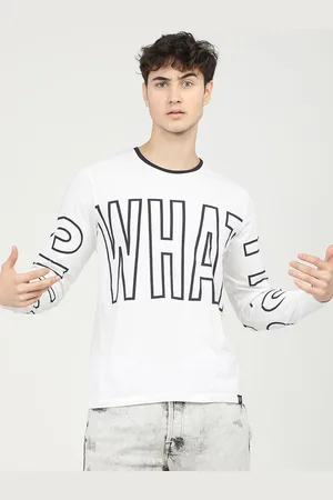 LocoMotive Men White & Blue Typography Printed Slim Fit T-shirt