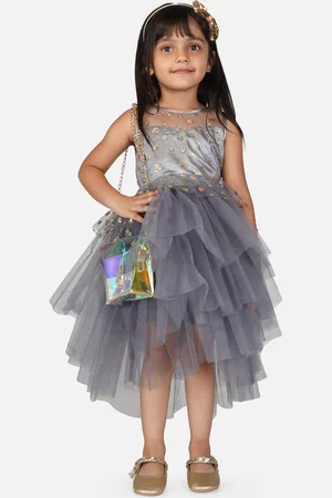 Toy Balloon Kids Toy Balloon Girls kids Grey & Gold-Toned Embellished Net Dress