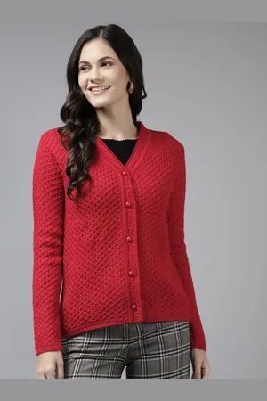 Cayman Women Red Woollen Cardigan