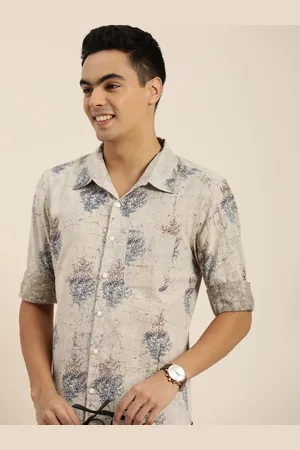 Taavi Men Beige Bagru Printed Cotton Casual Shirt