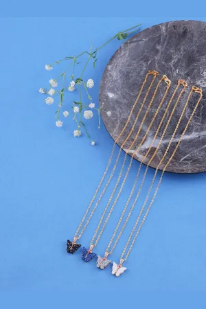 Brandsoon Set of 4 Gold Toned & Black Brass Gold Plated Necklace