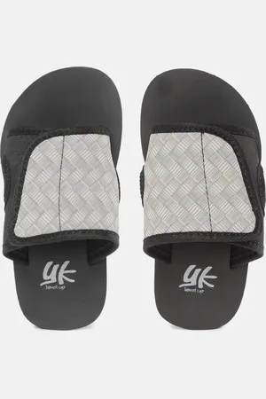 YK Boys Grey & Black Self-Design Velcro Sliders
