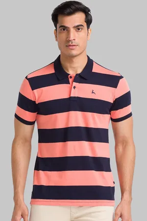 Parx Men Orange Striped Polo Collar T-shirt
