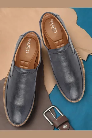 FAUSTO Men Navy Blue Solid PU Leather Slip-On Shoes