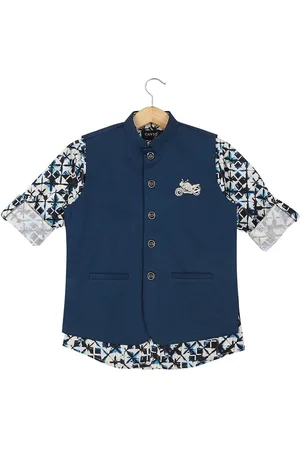 CAVIO Boys Blue Cotton Nehru Jackets