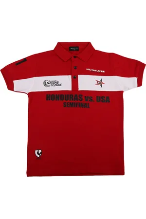 V-Mart Boys Red Typography Printed Polo Collar Applique T-shirt