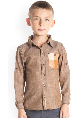 Cherry Crumble Boys Brown Regular Fit Solid Casual Shirt