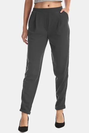 U.S. Polo Assn. Women Grey Regular Fit Solid Regular Trousers