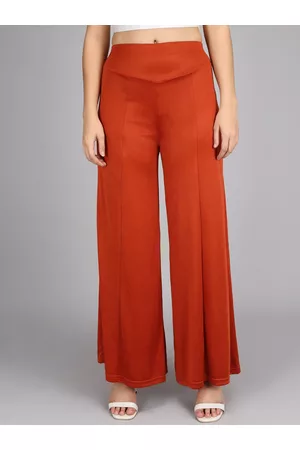 KOTTY Women Maroon Flared High-Rise Parallel Trousers