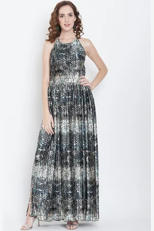 DODO & MOA Women Black & Beige Halter Neck Crepe Maxi Dress