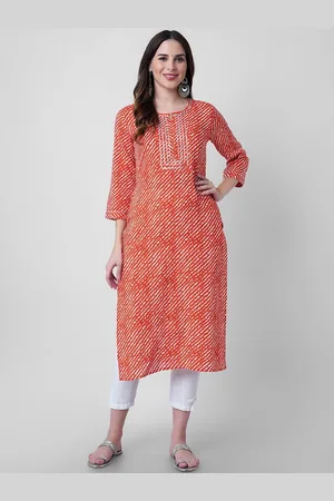 God Bless Women Orange Printed Thread Work Kurta