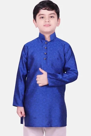 SG Boys Blue Ethnic Motifs Brocade Satin Kurta