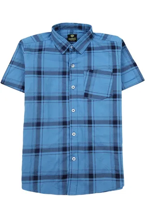 V-Mart Boys Blue Classic Checked Casual Spread Collar Shirt