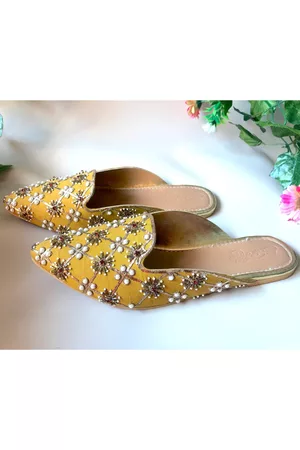 Sole House Women Mustard Embellished Ethnic Mules