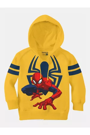 BONKIDS Boys Mustard Printed Hooded Sweatshirt