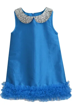A.T.U.N. A T U N Girls Turquoise Blue Jewel Neck A-Line Dress