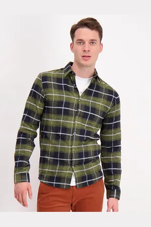 Lindbergh Men Olive Green Slim Fit Tartan Checks Checked Casual Shirt