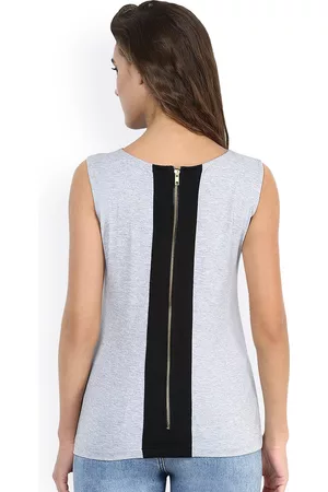 Miss Chase Women Grey Melange Solid Regular Top