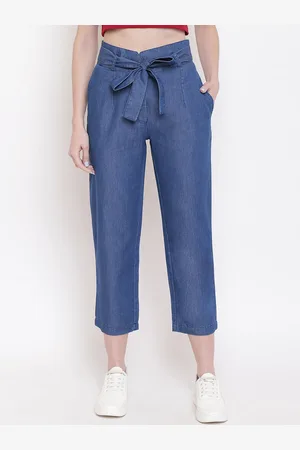 Mayra Women Blue Mom Fit Solid Peg Trousers