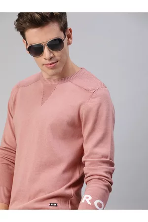 WROGN Men Pink Solid Pullover Sweater