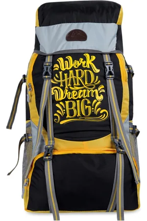 Leather World Unisex Yellow & Black Typography 65 L Backpack