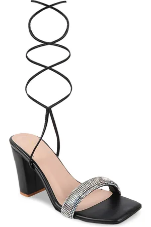 THE WHITE POLE Black Embellished Lace-Ups Block Heels