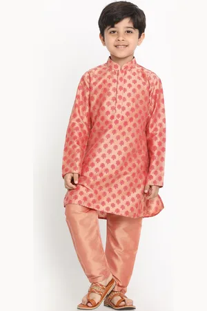 Vastramay Boys Pink Ethnic Motifs Block Print Regular Kurta With Pyjamas