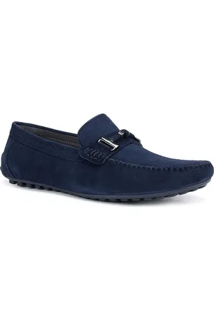 ROSSO BRUNELLO Men Blue Solid Leather Loafers