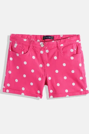 Allen Solly Girls Magenta Pink & White Polka Dots Print Mid-Rise Denim Shorts