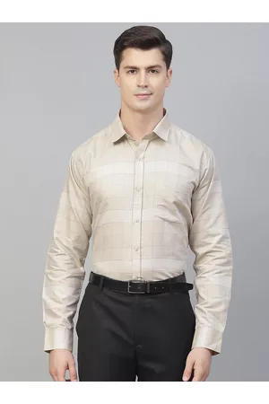 MANQ Men Beige Smart Checked Formal Shirt
