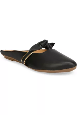 Denill Women Black Mules with Bows Flats