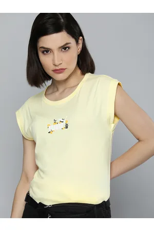 PUMA Women Yellow Typography Printed Relaxed Fit Extended Sleeves T-shirt