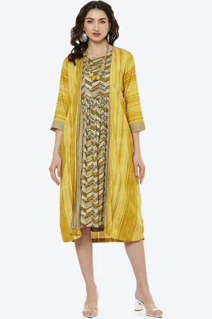 Biba Women Brown & Yellow Printed Kurta
