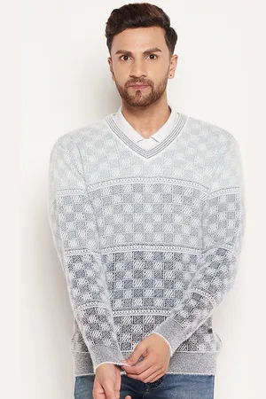 Duke Men Grey Checked Pullover