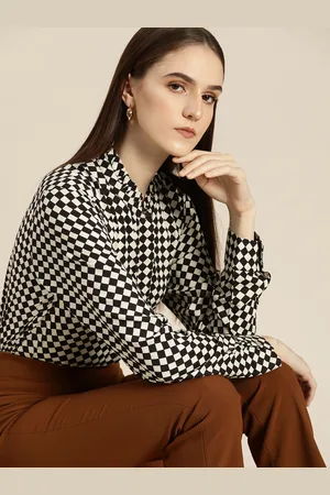 Invictus Women Black & White Checked Regular Fit Shirt
