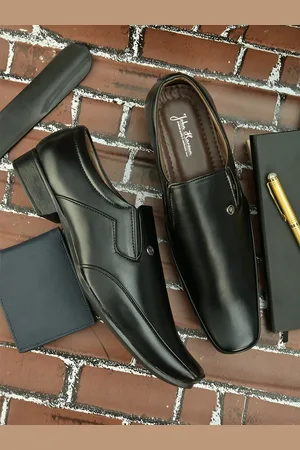 John Karsun Men Black Solid Synthetic Leather Formal Shoes